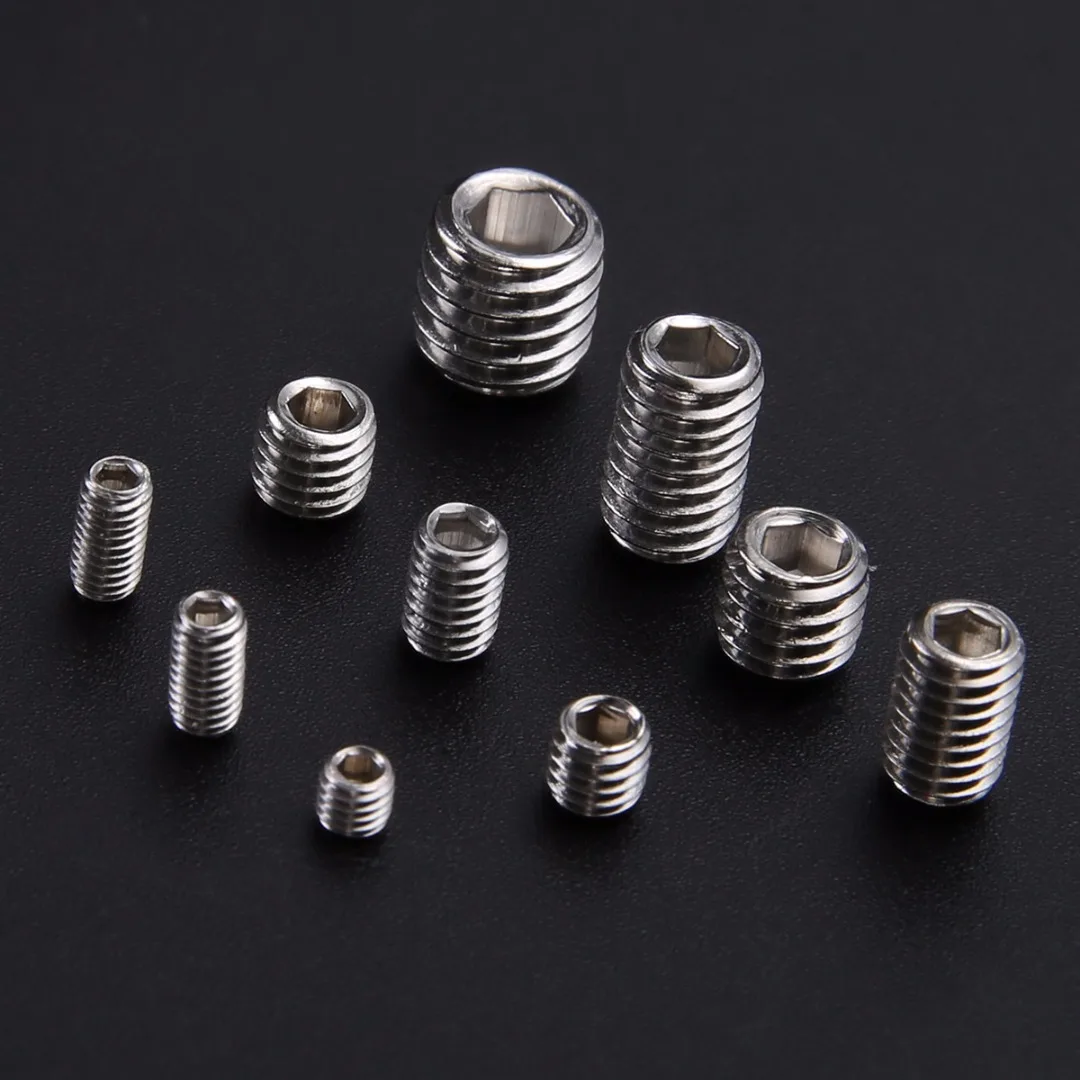 200pcs 304 Stainless Steel Grub Screws Hex Socket Screw Assortment Kit Set M3/M4/M5/M6/M8