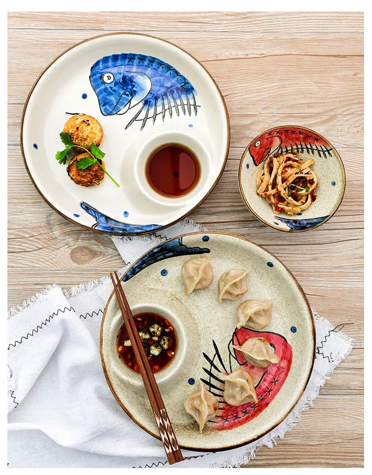 Креативные столовые тарелки с соусом сетки серьги-капельки керамический поднос для пельменей салат стейк посуда рыба узор домашняя тарелка