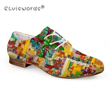 Elvisword разноцветные клетчатые принты на плоской подошве женская обувь с цветочным узором с круглым обувь женские модные оксфорды на шнуровке Sapatos mulher