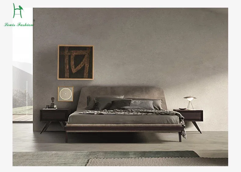 Луи Мода Европейский Стиль Современный простой твердой древесины спальня двойной брачный кровать