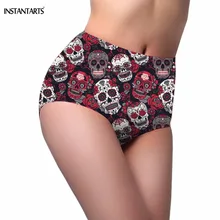 INSTANTARTS панк классический красный принт черепа женские купальники с высокой талией пляжные плавки для женщин летние бикини