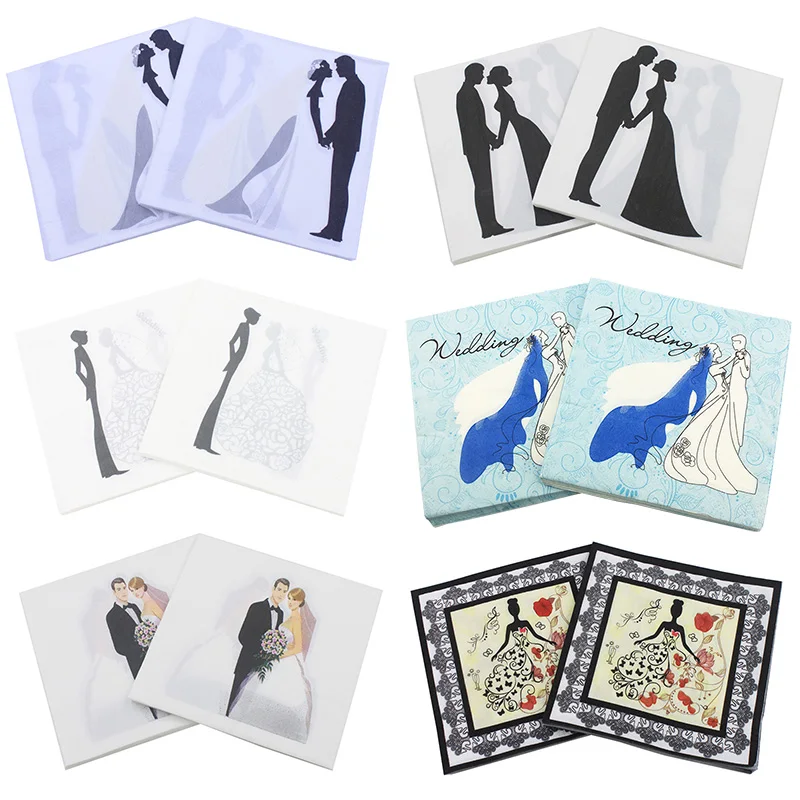 

20pcs/lot Lovely Couple Printed Weeding Paper Napkins serviette towel for Wedding&Engagement Valentine's Day party Supplies
