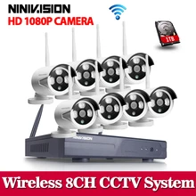 2MP CCTV System 1080P 8ch HD Wireless NVR kit 1TB HDD Outdoor IR Night Vision IP Wifi Camera Security System Surveillance