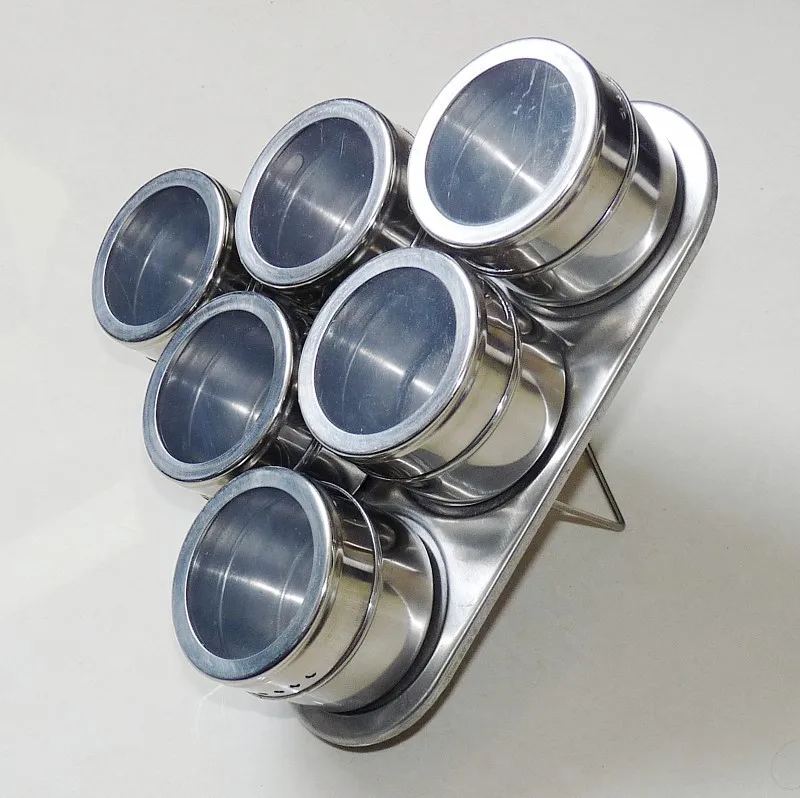 

6pcs Magnetic Spice Jars Magnetic Cruet Condiment Spices Set Stainless Steel Condimento Canister sauce bottle Seasoning Tools