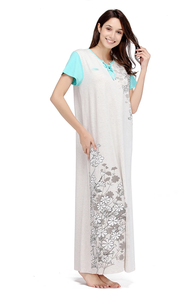 Yusano ночные рубашки для женщин Ночная рубашка длинный хлопок размера плюс v-образный вырез короткий рукав цветочный принт длинная ночная рубашка ночное белье