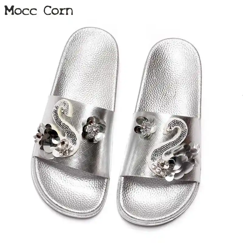 gold sequin slippers