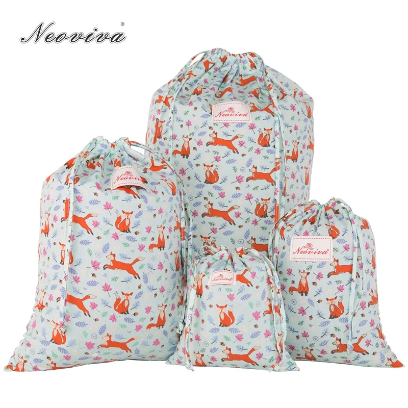 

Neoviva Drawstring Laundry Bags for Daily Storage, Pack of 4 in Different Sizes, the Fox Forest Greenland Cute Print Laundry Bag