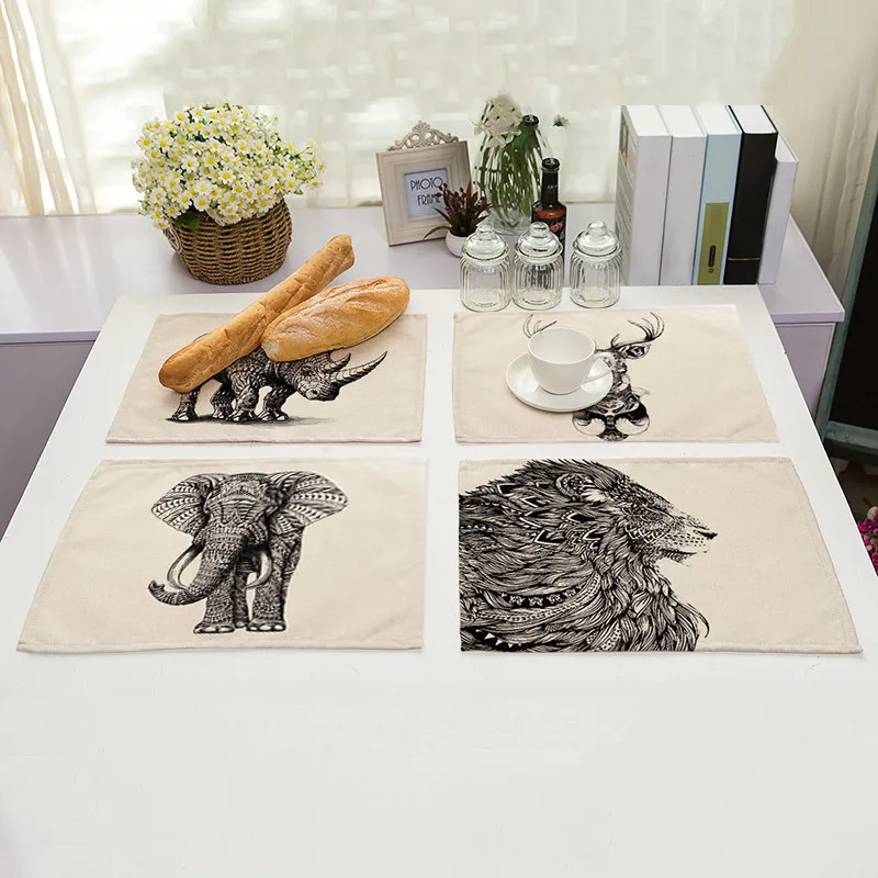 الرجعية الفيل الطباعة القطن الكتان تحديد الموقع العزل طاولة الطعام الوقايات حصيرة الأطباق الغربية اكسسوارات المطبخ