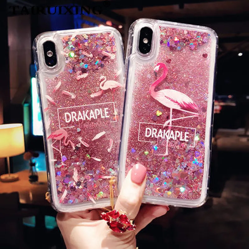 Жидкий чехол для Samsung Galaxy S8 S9 Plus S5 S6 S7 Edge C5 C7 Note 9 Xiaomi 8 SE Lite мультяшный Фламинго
