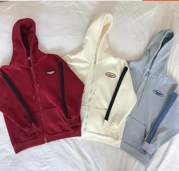 Embroidered loose zipper hooded sweatshirt|Hoodies & Sweatshirts| - AliExpress