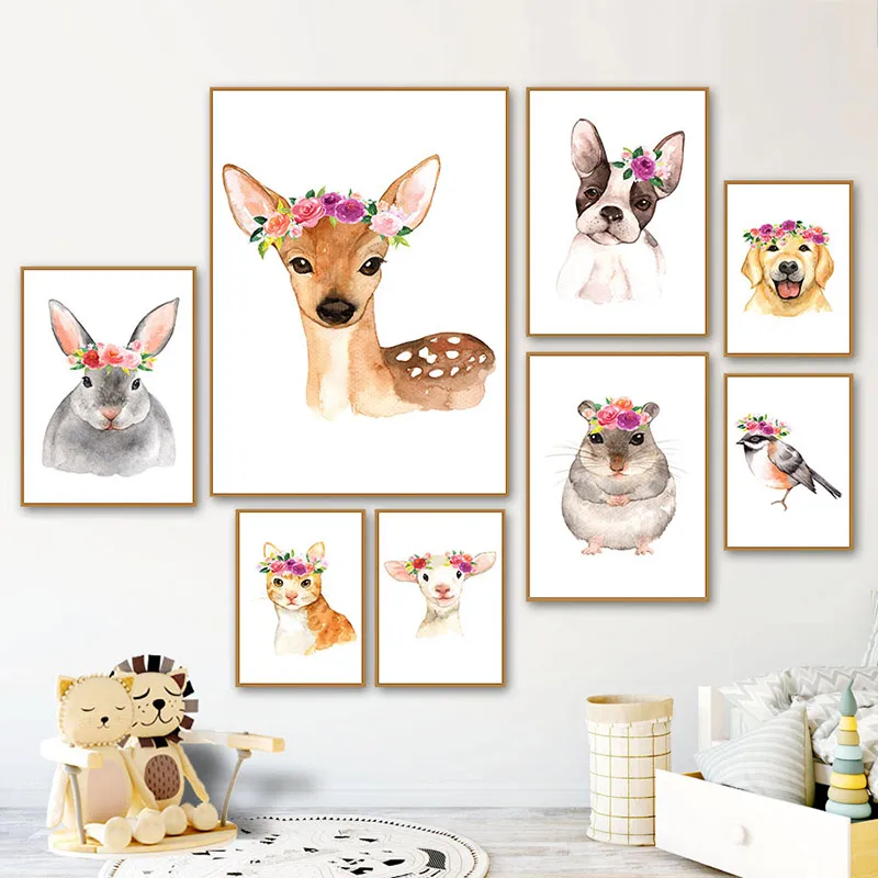 

Animal Posters for Kids Baby Room Rabbit Dog Cat Prints Canvas Art Nursery Painting Wall Picture Nordic Decoration Home Decor