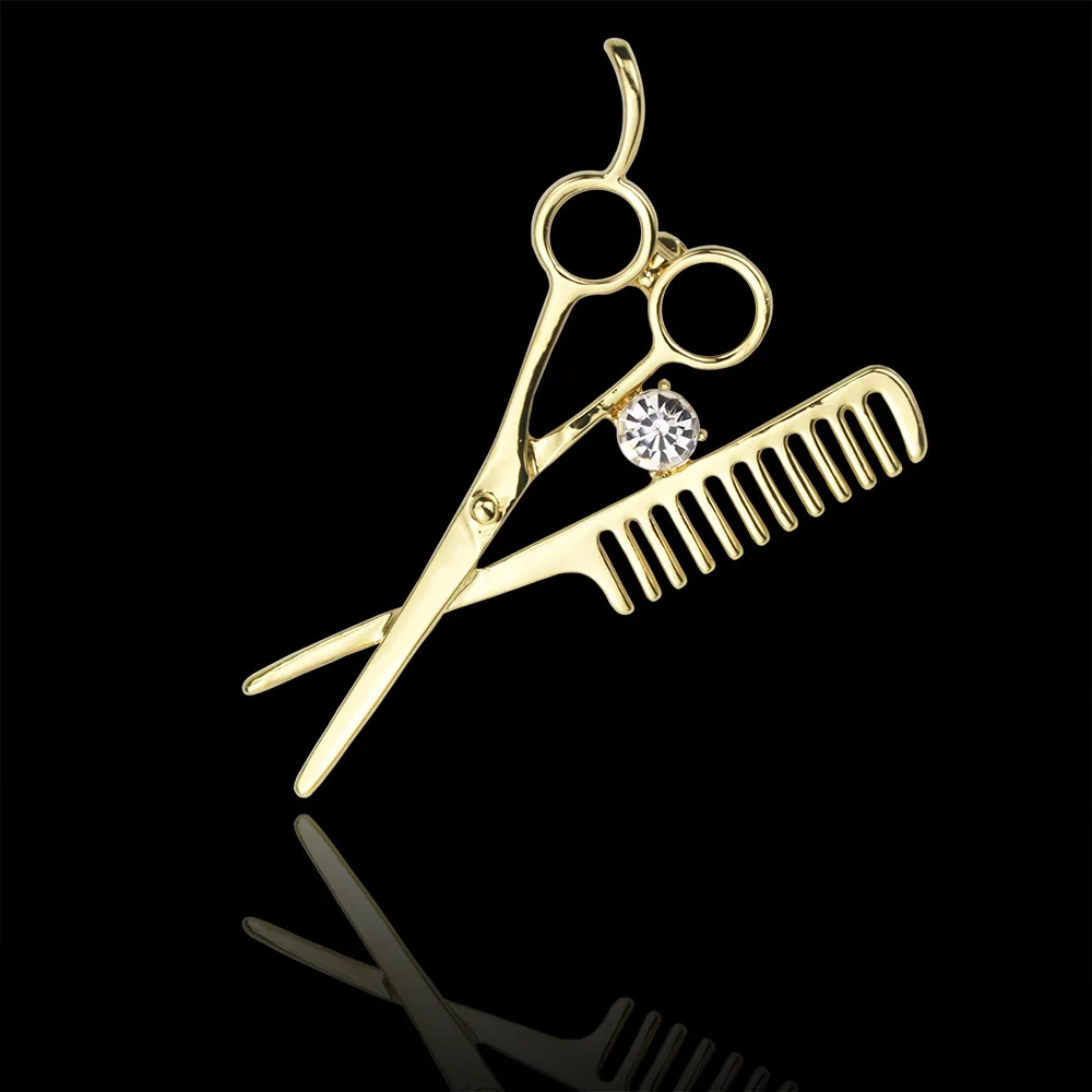 

i-Remiel Hot Selling Korean Fashion Brooch Jewelry Scissors Comb Brooch Pin for Barber Men Shirt Collar Decoration Accessories