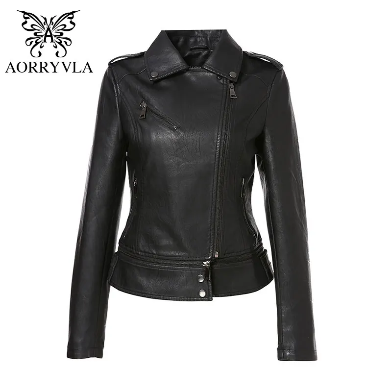

AORRYVLA Leather Jacket For Women Spring 2020 Black PU Leather Jacket Motorcycle Slim Biker Jacket Fashion leather coats ladies