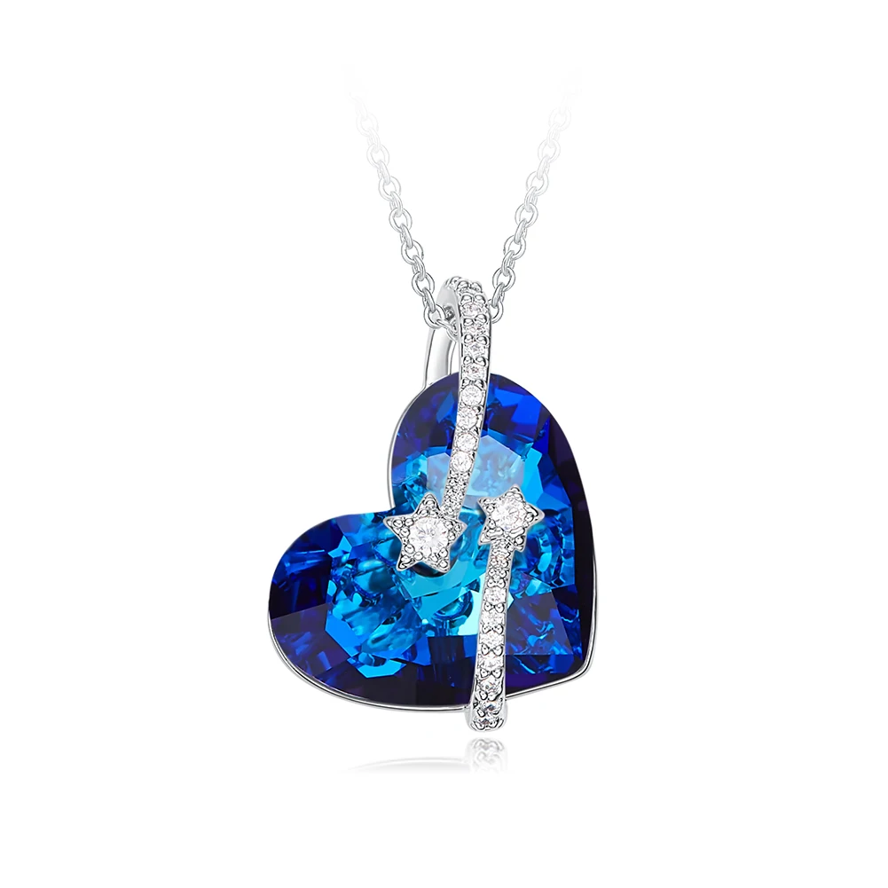 

HeeZen Luxury Blue AB Color Heart & Double Star Necklaces Pendants Crystal Pendant Austrian Rhinestone Necklace Women Chic Gifts