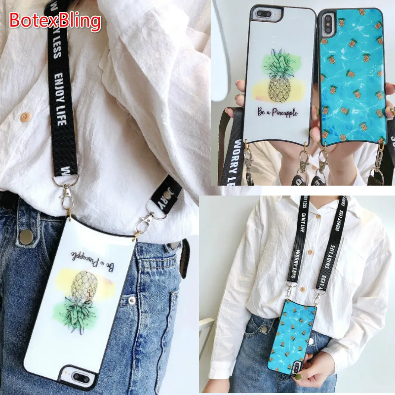 

for iphone XS MAX case Cute pineapple cartoon mirror Crossbody chain strap phone case for iphone X XR 6 6S 7 8 plus 7plus cover
