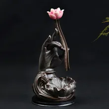 Китайские традиционные, Керамические фиолетовые глиняные пальмовые горы лотоса Гуаньинь, Будда ручная курильница для благовоний горелка благовония кадиловое основание