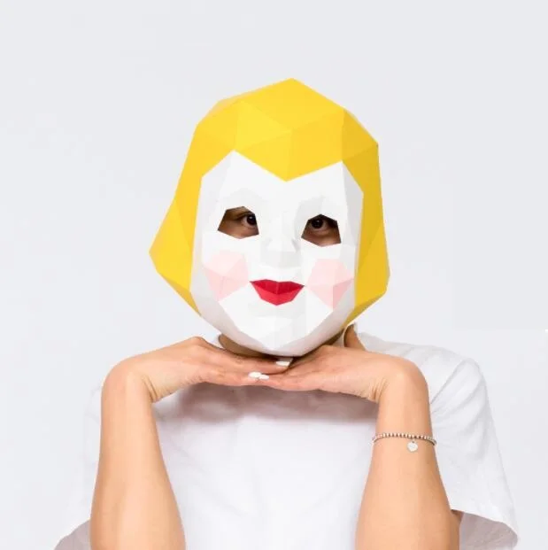 

Girl Face Head Paper 3D DIY Material Manual Creative Head Mask Party Masquerade Show Props #1166 Tide Hand Made Cute Mask