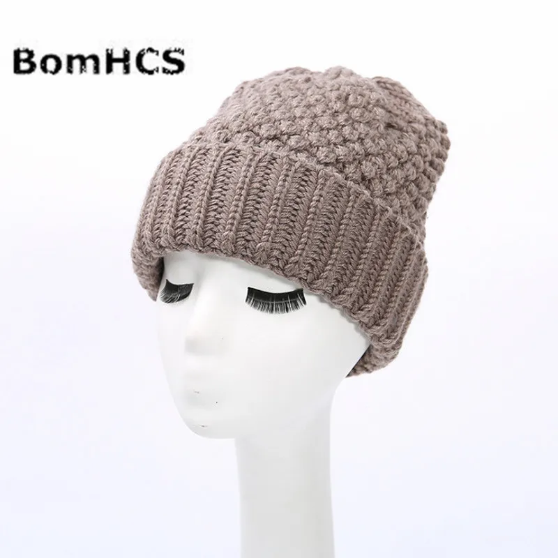 Хаки BomHCS Новые Дамские шапочки зимние теплые толстые ручной вязки Кепки - Цвет: Хаки