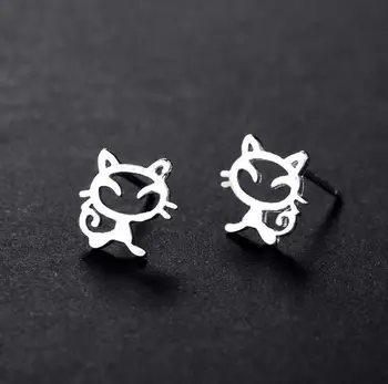 

925 Sterling Silver Jewelry Fashion Hollow Smooth kitten Stud Earrings For Women Boucle d'oreille Pendientes VES6156