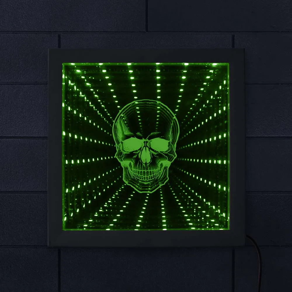 Skull Head LED Infinity Mirror Light – Color Changing LED Picture Frame | Stunning Optical Illusion Mirrored Horror Decor image 4