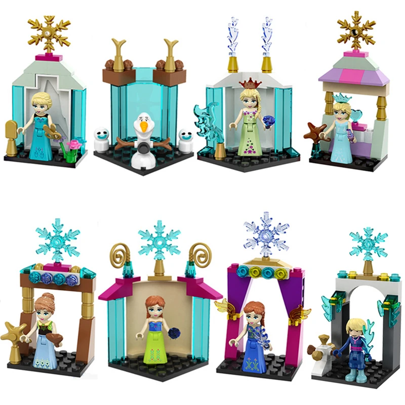 

8pcs 117-118 Mini Princess Anna Elsa Olaf Building Blocks Christmas gifts Toys For Girl compatible legoing