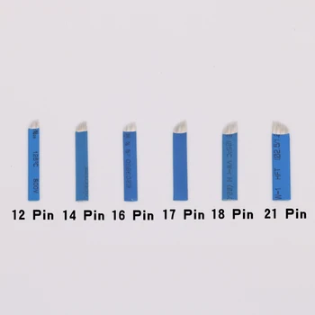 

100 PCS blue 1214/16/17/18/21 Pin Makeup Manual Eyebrow Tattoo Needles Blade For 3D Embroidery Microblading Tattoo Pen Machine