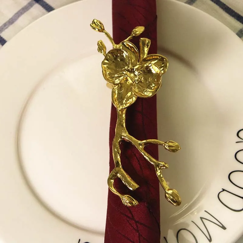 RUIDA новые творческие сливы кольца для салфеток Модные металлические цветы Форма кольца для салфеток Отель свадебные украшения, аксессуары - Цвет: gold