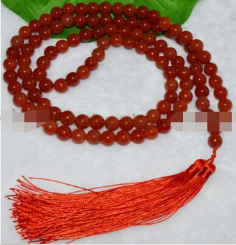 

Miss charm Jew966 8mm Natural Red Agate Chalcedony Tibet Buddhist 108 Prayer Beads Mala Necklace