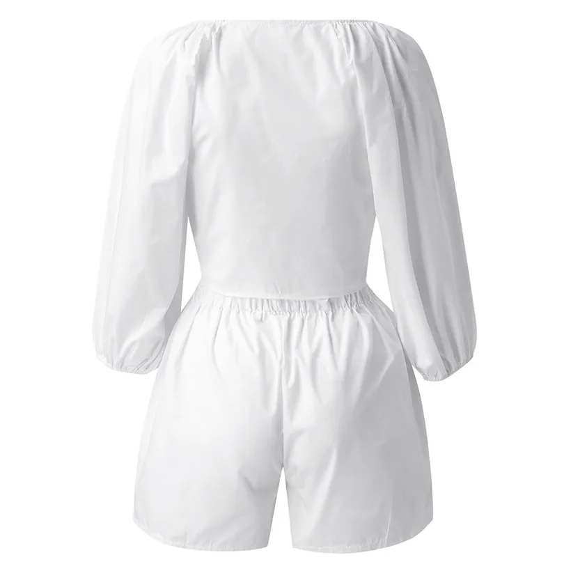 New 2019 Summer Autumn Women Casual Solid Suits Shorts Fashion Office Lady Middle Sleeve T-Shirt Shorts Casual Set #E12 (5)