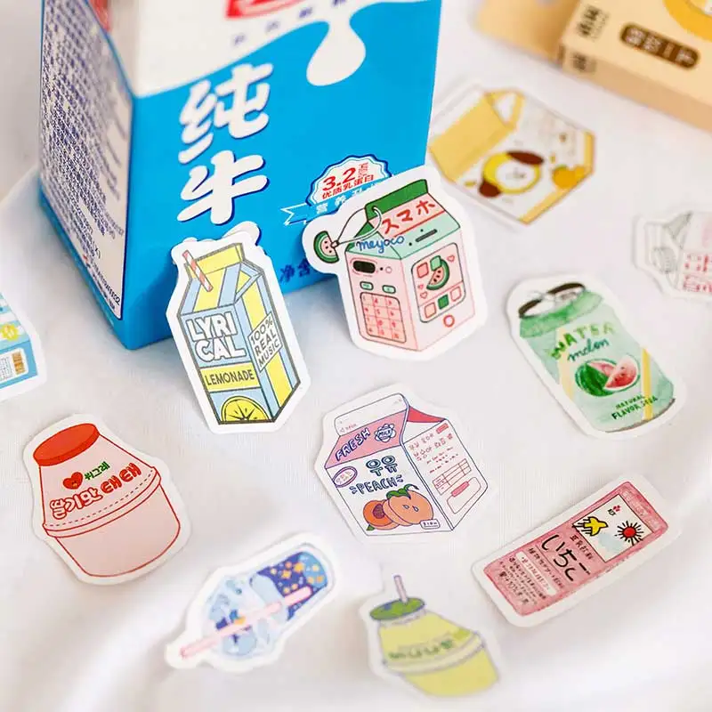 

50 Pcss/box Summer Plant Lactic Milk Drink Stickers Paper Adhesive Sticker Scrapbooking Decoration Diary Photos Album Stationery