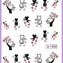 1X наклейки для ногтей мультфильм любовь Кошка водные переводные наклейки на ногти наклейка s воды Opp рукав упаковка SY1452