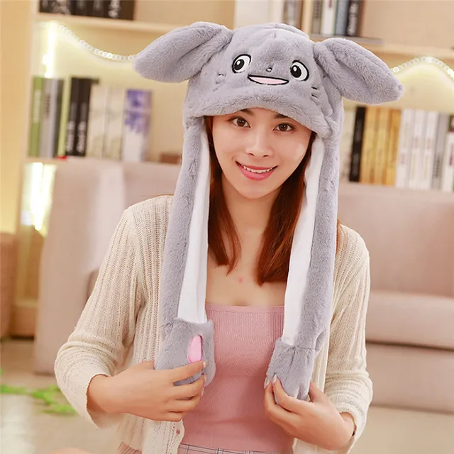 Funny Plush Moving Ear Rabbit Hat Hand Pinching Airbag Magnet Ear To Move Vertical Ears Cap Cute 