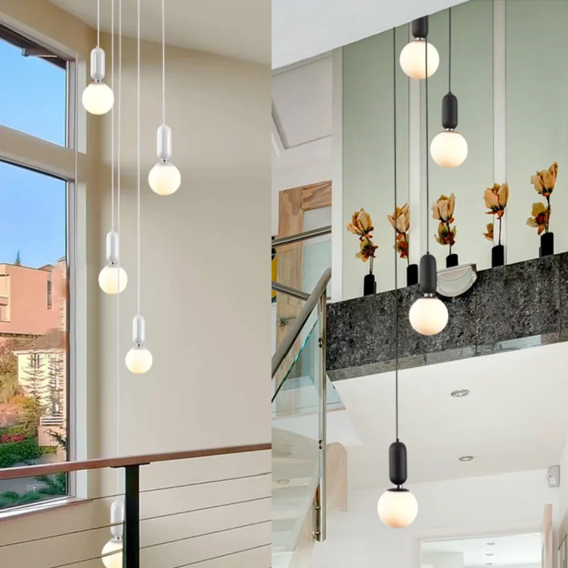 

Custom Duplex Rotating Stairwell Villa Hollow Simple Post-modern Stair Light Long Pendant Lights wf4241511