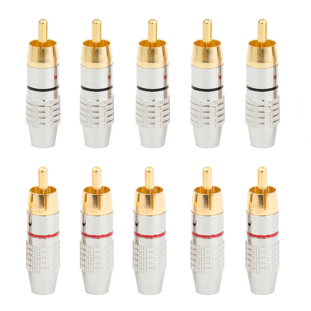 

10pcs Welding Free Durable Video Speaker Audio Plug Locking Cable Connector Phono Gold Plated Soldering Male Metal For RCA