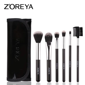 

ZOREYA makeup brushes 6pcs/set for face powder blusher white rose black mini portable brushes with leather bags ZR009