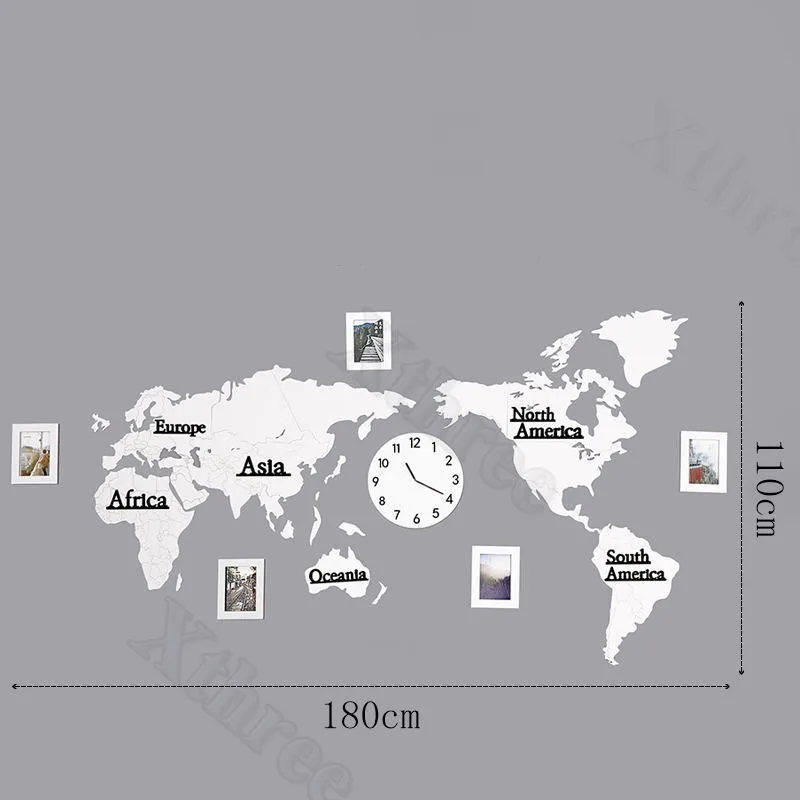180 см большие деревянные цифровые настенные часы DIY 3D Карта мира с 3 шт. фоторамкой для гостиной декоративные настенные часы большого размера - Цвет: 2
