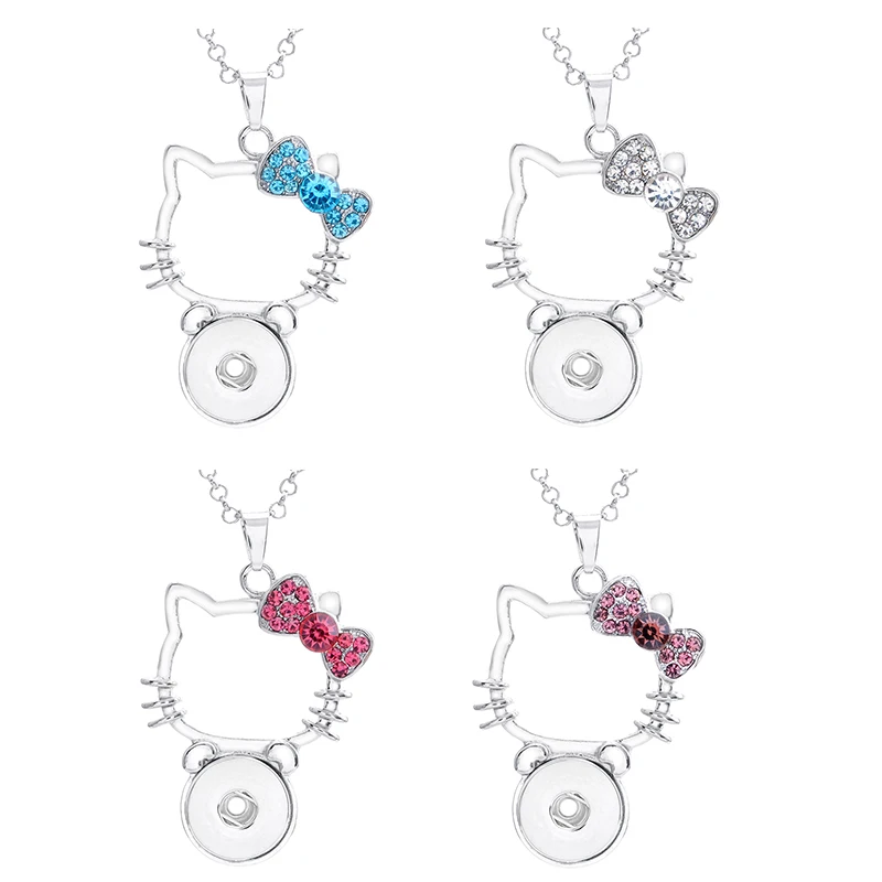 

4 colors Newest Hello Kity pendant Necklace Cartoon snap button jewelry for child gift pendant NO Chain (fit 18mm snaps)