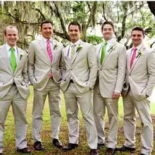 Красивое новое поступление, смокинги для жениха, мужской костюм с отворотом, Бежевые мужские/лучшие мужские свадебные/выпускные костюмы(пиджак+ брюки+ галстук