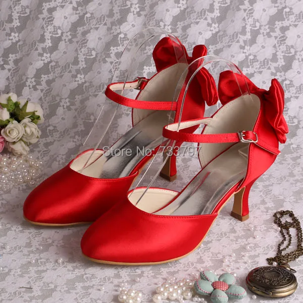 Wedopus MW745 Custom Handmade Betty Latin Dance Shoes Woman Red Satin 6 5CM Heel