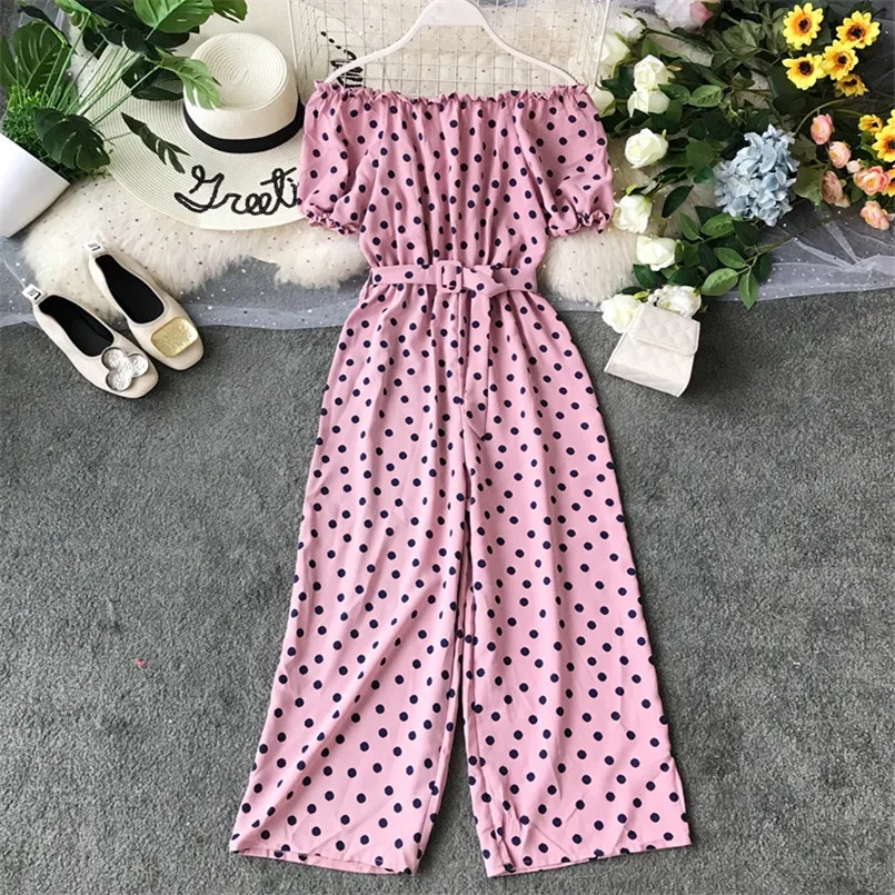 Boho Винтаж в горошек пикантные летние с открытыми плечами полной длины бинты комбинезон повседневное Женский Игровой костюм пляжный праздник