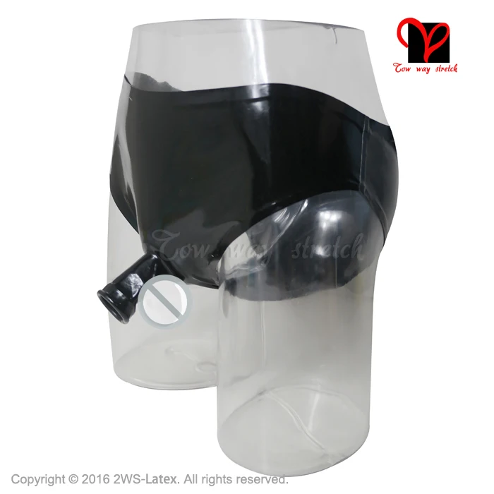 Black Sexy Latex underwear with mould penis sheath open front Rubber pants with condom Shorts KZ-043