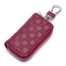 Чехол для ключей от автомобиля из натуральной кожи, модный дизайн, клетчатые кошельки для ключей, держатель для ключей, органайзер, чехол, сумка унисекс, брелок на молнии