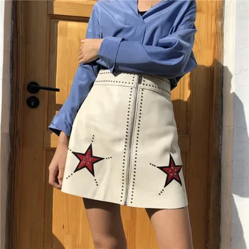 

MUMUZI High waist winter mini skirts womens a-line short skirt rivet slim casual korean zipper leather saia ladies autumn bottom