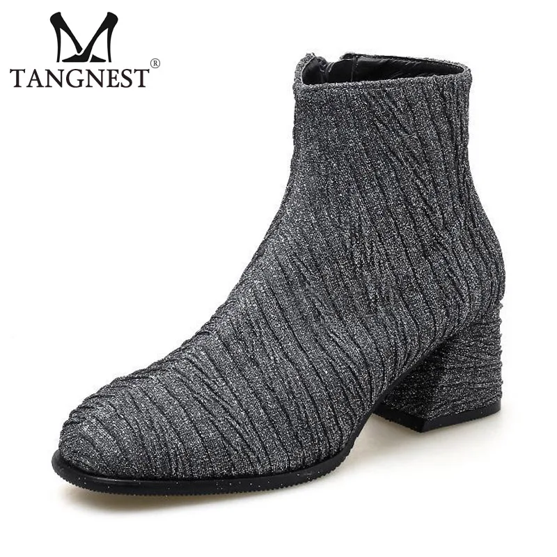 

Tangnest 2018 New Women Ankle Boots Sexy Party Glitter Low High Heels Platform Comfortable Shoes Woman High Quality XWX6859