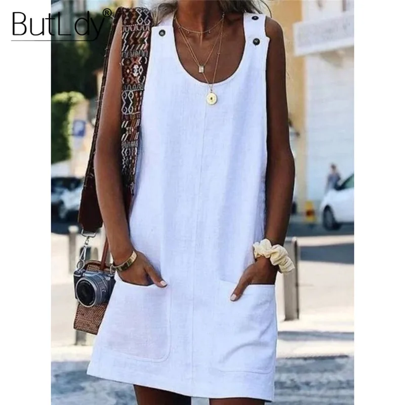 Tank Short Summer Dress Women 2019 Large Plus Big Size 5XL Loose Dresses Ladies Off Shoulder Sleeveless Pockets A-Line Dress