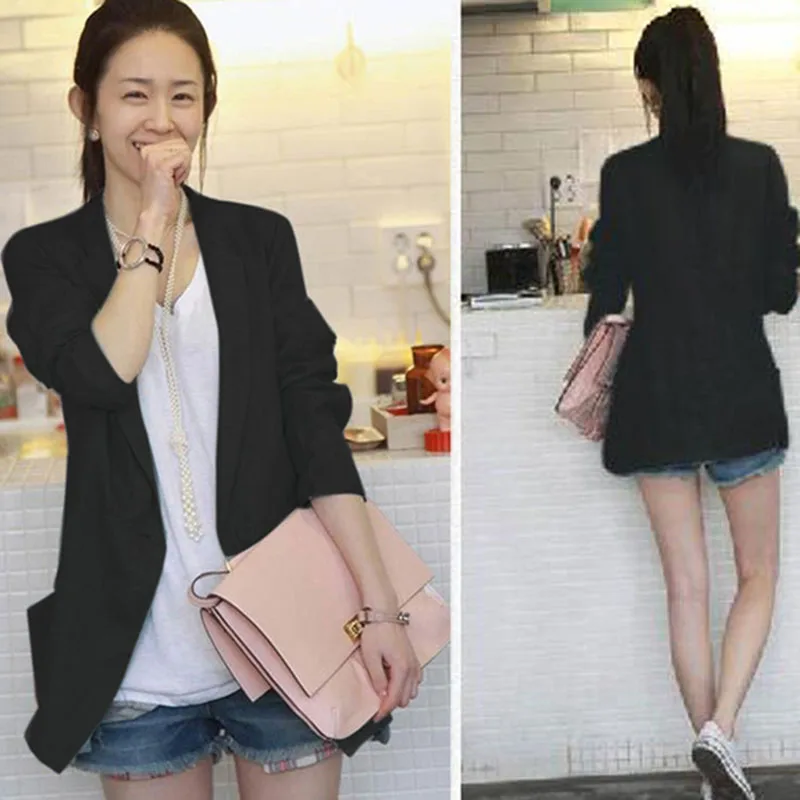 Spring Women Suit Coat 2018 New Loose Autumn Casual Cotton Small Suit Fashion Solid Color Slim Small Suit Coat Female Holiday 34