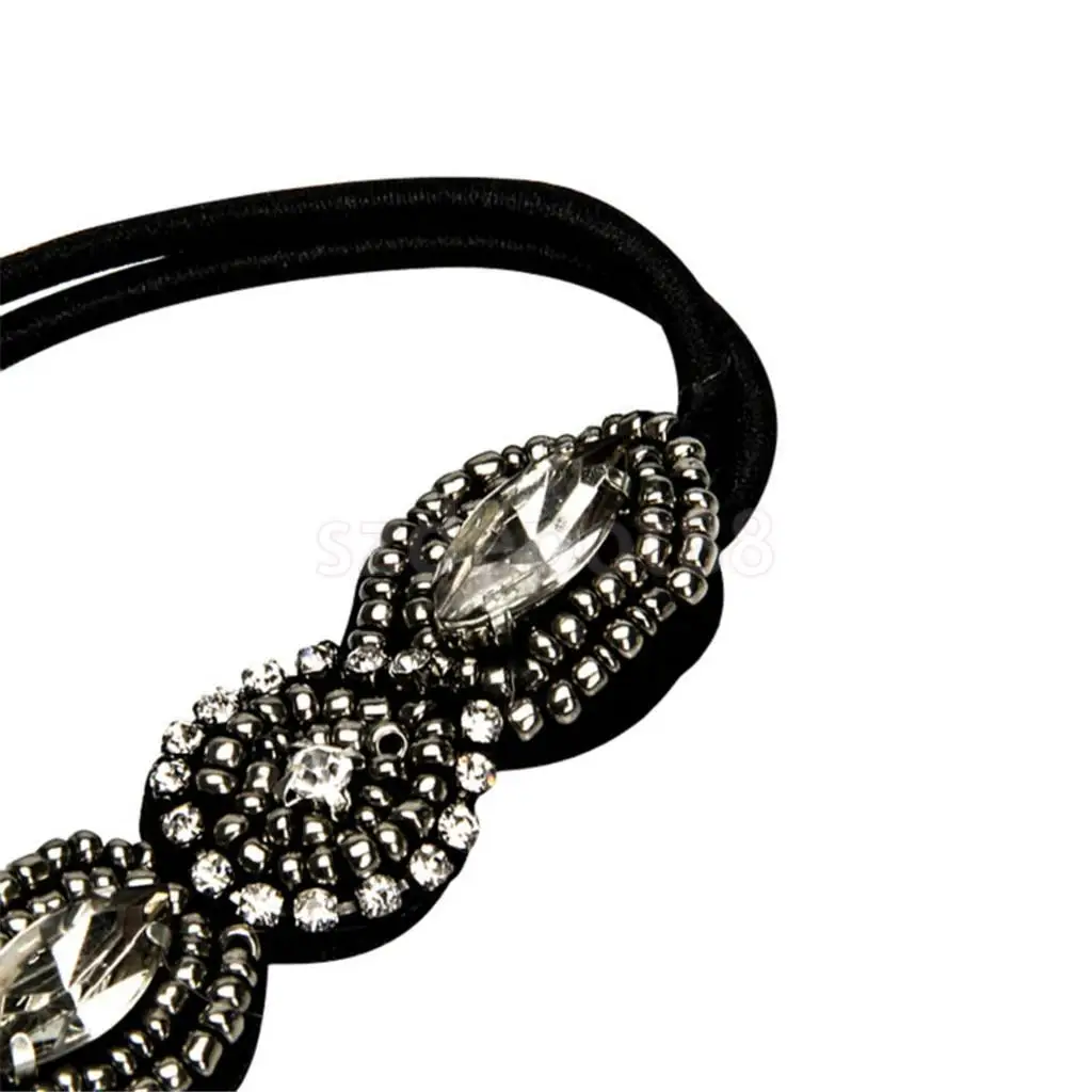 

Women Hair Accessories Headband Hairband Bride Crystal Rhinestone Beads Black Elastic Rope Wedding Fashion Vintage Jewelry