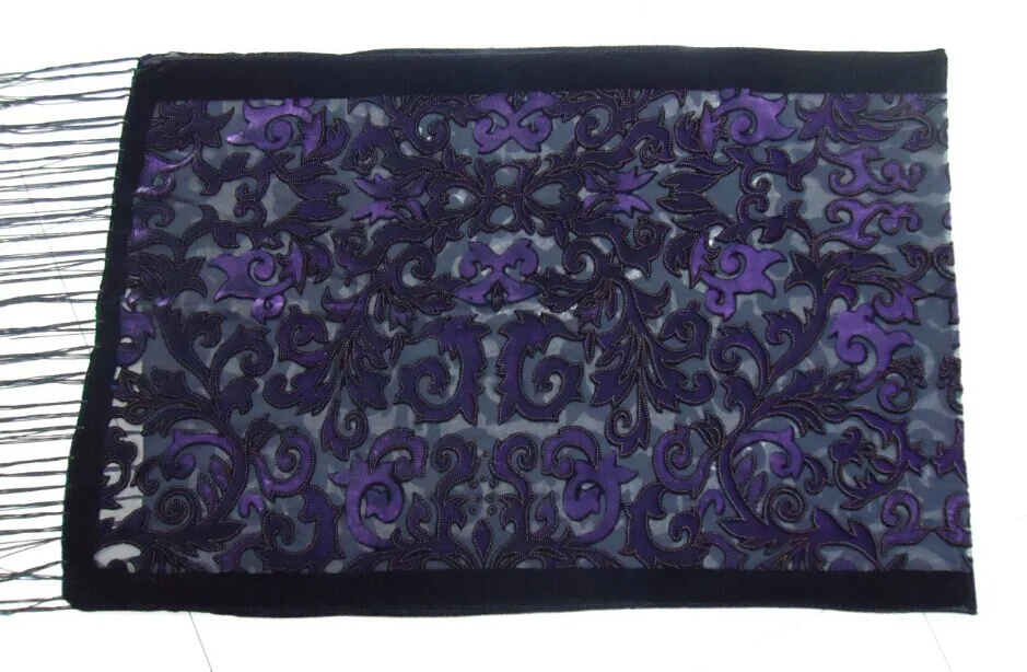 США черный бархатный выгорающий шарф женская свадебная шаль барокко мусульманский хиджаб стиль обертывание пашмины подарок для влюбленных - Цвет: 4 purple