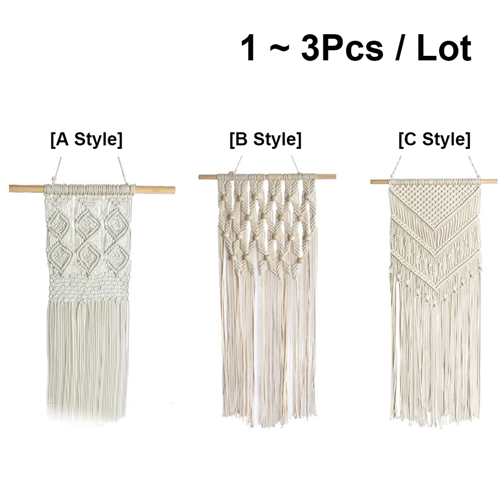 

Handmade Macrame Woven Wall Hanging Tapestry Decoration Wall Art Tapestries for Wedding Living Room Apartment Party 1/3Pcs / Lot