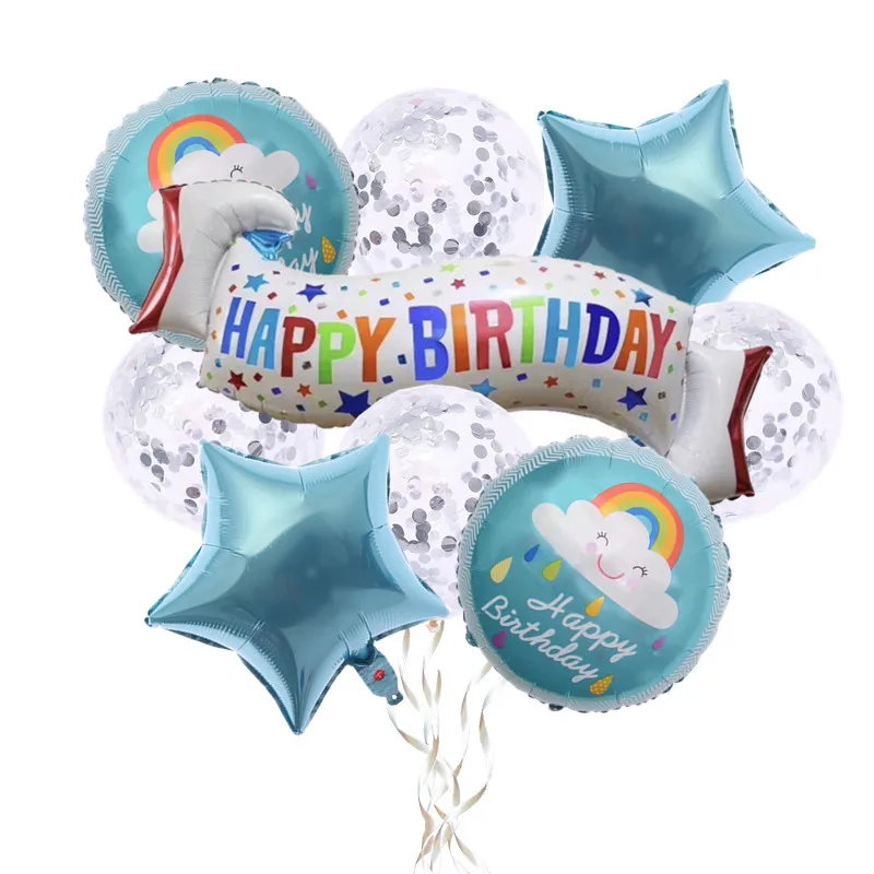 

9pcs Happy Birthday Balloon Round Star Bar Aluminum Foil Balloons Birthday Party Decoration Confetti Balloon Rainbow Cloud Print